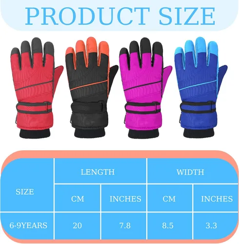 Miniatura 2 de 4 pares de guantes de nieve para niños, guantes de esquí de invierno, impermeables, cálidos, resistentes al viento, guantes de nieve para niños
