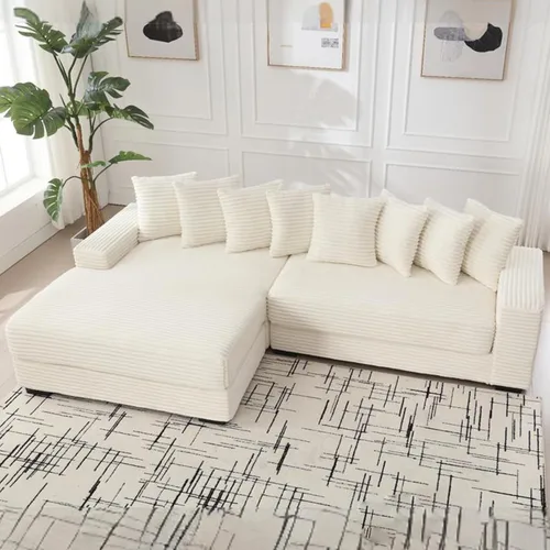 Sofá modular moderno de 111 pulgadas, sofá de pana en forma de L con diván izquierdo, salón extra ancho, 8 almohadas, juego de sofá esquinero para