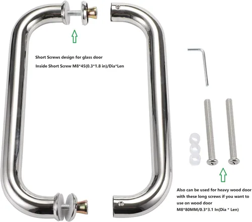 Miniatura 2 de Manija de puerta de cristal de 12" para puerta de ducha hecha de acero inoxidable de espalda con espalda