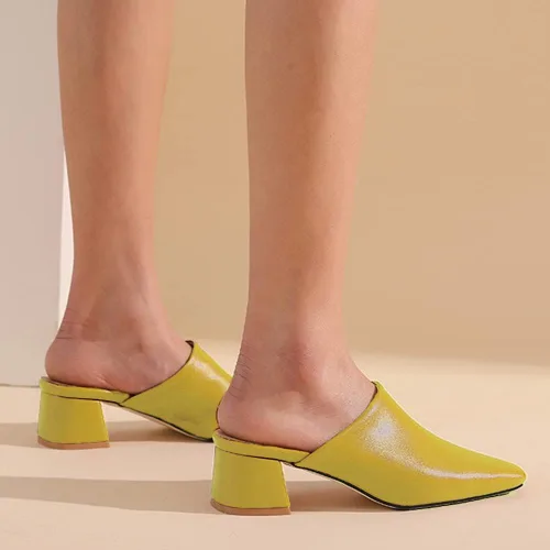 Miniatura 6 de MOOMMO Sandalias de tacón grueso para mujer, puntera cerrada, puntera cuadrada, sin espalda, tacón de bloque medio, cómodas, de cuero mate