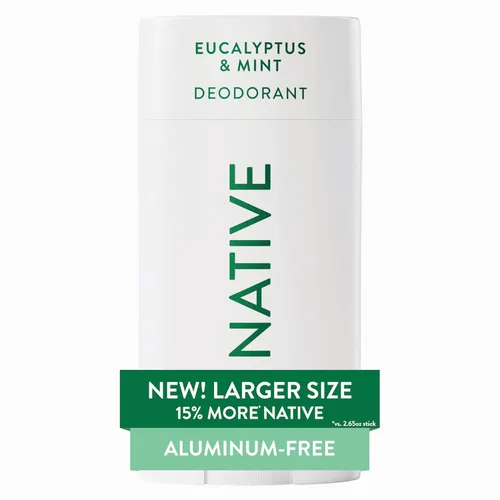 Native Desodorante sin aluminio, eucalipto y menta, barra de gran tamaño, control de olores de 72 horas, para mujeres y hombres, contiene
