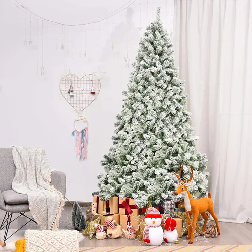 Miniatura 2 de GOFLAME Árbol de Navidad con bisagras flocadas de nieve de 7.5 pies, pino clásico realista con soporte plegable y flexible, hojas gruesas de PVC