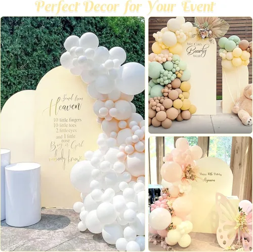 Miniatura 5 de Juego de 2 fundas para arco de boda de 2 lados, parte superior redonda de spandex, funda ajustada para telón de fondo de arco para fiesta de Beige