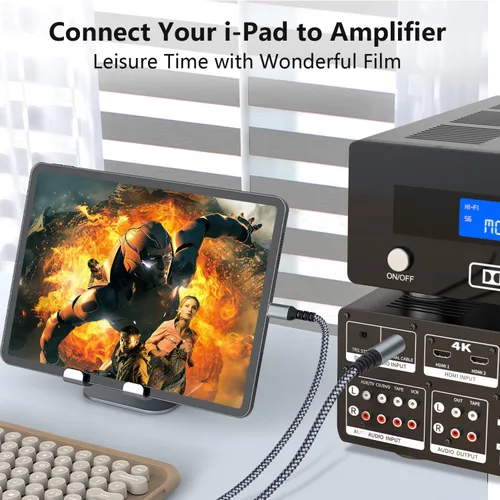 Miniatura 6 de [Certificado MFi] Cable estéreo TRS de audio Lightning a 1/4 de pulgada, adaptador Lightning de 4 pies a 0.250 in, compatible con i-Pad, i-Phone