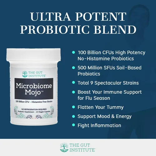 Miniatura 4 de Microbiome Mojo - Probióticos 2 en 1 de alta potencia, 100 mil millones de UFC más 500 millones de probióticos viables a base de suelo por cápsula