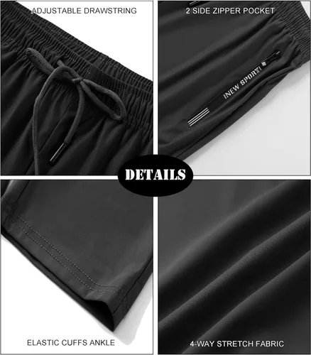 Miniatura 3 de Oelise Pantalones deportivos para hombre con bolsillos con cremallera, pantalones rectos para hombre, pantalones deportivos para entrenamiento