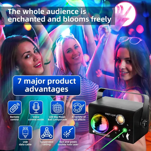 Miniatura 2 de Luces cuadradas para fiesta, 4 modos de luz de discoteca activada por sonido con control remoto y estroboscópico, luces de escenario de baile
