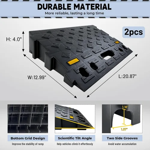 Miniatura 2 de Rampa de bordillo automotriz portátil de 2 piezas de 4 pulgadas de alto, rampa de umbral de plástico resistente con estructura de rampa escalonada