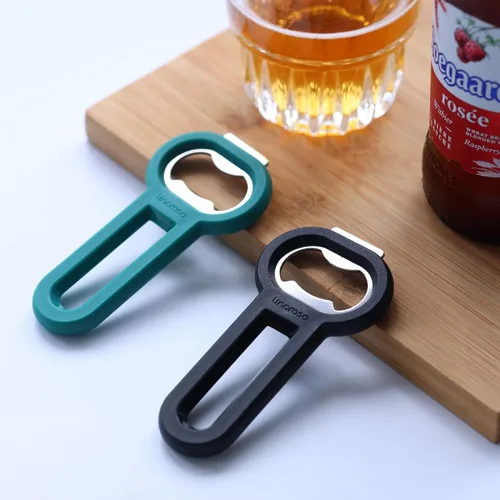 Miniatura 9 de Linoroso Abrebotellas magnético para refrigerador, abridor de botellas de cerveza y abrelatas de soda con captador de tapas, abridor de cerveza negro