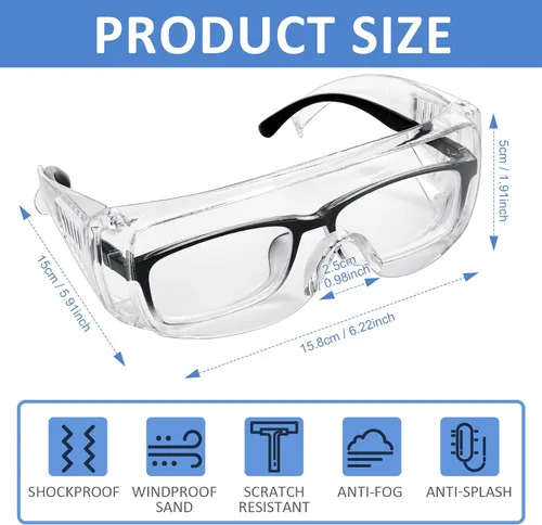 Miniatura 2 de Queekay Gafas de seguridad sobre anteojos Gafas de protección contra polvo, impacto y arañazos para hombres, mujeres, enfermeras, trabajadores