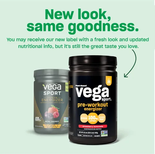 Miniatura 7 de Vega Proteína deportiva premium de vainilla en polvo, vegano, sin OMG y estimulante deportivo para preentrenamiento, limonada de fresa, polvo