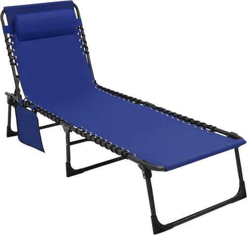 Miniatura 17 de MUPATER Silla de bronceado con agujero facial, tumbona de patio con respaldo ajustable de 5 posiciones, almohada y bolsillo extraíbles, tumbona