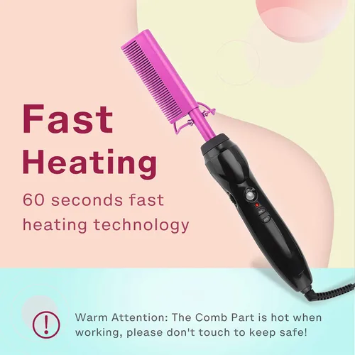 Miniatura 2 de Peine Caliente Eléctrico Alisador de Cabello Peine de Prensado con Calor Plancha Plana Rizadora Cepillo Alisador de Cabello para Negro Natural
