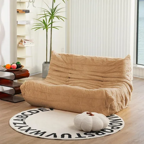 N&V Fireside Sofá de Dos Plazas, Sofá de Piso Tamaño Twin de Mediados de Siglo sin Brazos, Silla Lounge de Piso de Pana Premium Suave, Silla de