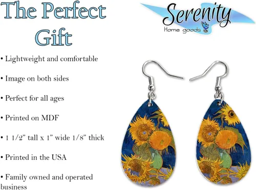 Miniatura 23 de Van Gogh - Juego de aretes colgantes divertidos Lindos aretes de joyería para niñas y mujeres Impresión de doble cara Regalo de cumpleaños