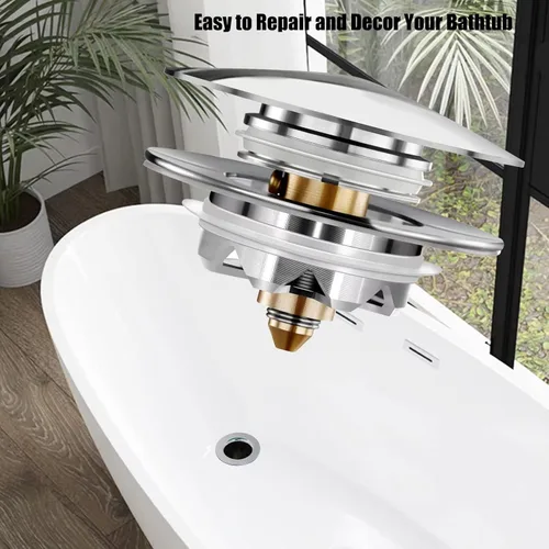 Miniatura 6 de Anlige Tapón de drenaje de bañera, tapón de bañera desplegable y cubierta, parte inferior con recogedor de pelo, universal para drenaje de 1.45 a