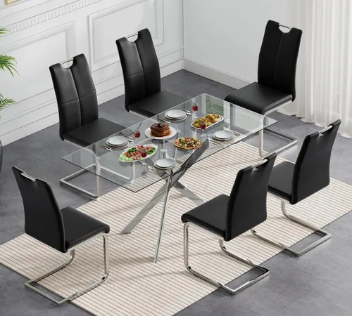 Miniatura 23 de Juego de mesa de comedor redonda de 3 piezas para 2, mesa de cocina moderna de vidrio plateado y sillas para 2 con sillas tapizadas, juego de mesa