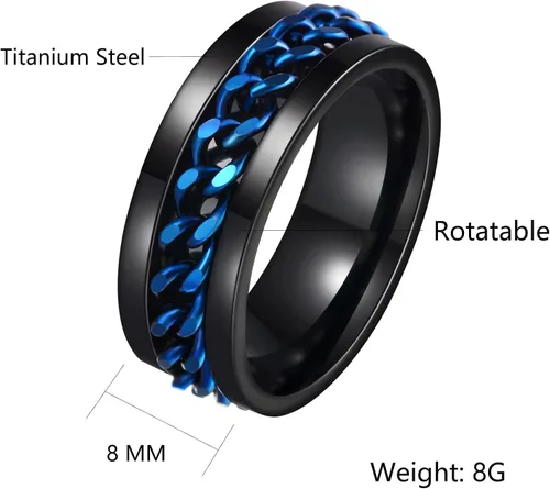 Miniatura 6 de Anillos giratorios para la ansiedad para hombre, anillos clásicos de cadena para mujeres y adultos, anillo de acero de titanio