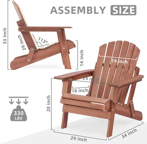 Miniatura 3 de Havemies Silla Adirondack plegable de madera de gran tamaño con respaldo premontado y tabla de asiento, silla de patio de madera para jardín, patio