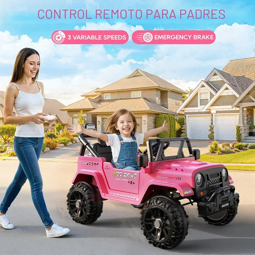 Miniatura 2 de ARBELI Camión de Paseo Eléctrico de 12V con Control Remoto, Vehículos Eléctricos para Niños con Música Bluetooth, Claxon, 3 Velocidades, 4 Luces Rosa
