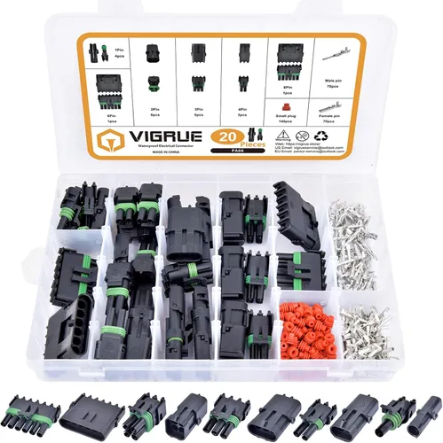 VIGRUE Juego de 20 conectores de 1/2/3/4/6 pines, kit de conectores impermeables para cables eléctricos automotrices