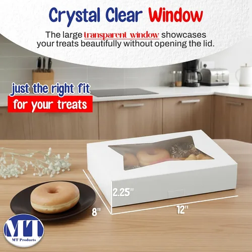 Miniatura 2 de MT Products 12" x 8" x 2.25" White Bakery Boxes with Window (5 Pack) - Auto Pop-Up Paperboard Treat Boxes for Chocolate Covered Strawberries