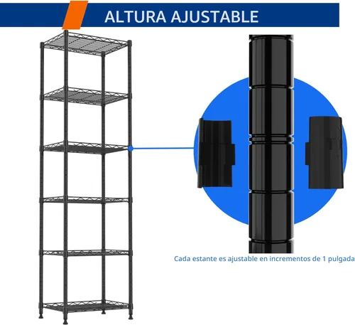Miniatura 7 de REGILLER Estantería de alambre de acero de 6 niveles, unidad de almacenamiento con estantes ajustables para lavandería, baño, cocina, despensa, Negro