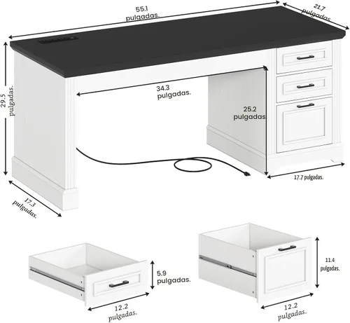 Miniatura 2 de SEDETA Escritorio de oficina con 3 cajones, escritorio ejecutivo para computadora de 55" con cajones de almacenamiento, escritorio de estilo granja