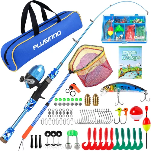 Miniatura 9 de PLUSINNO Caña de pescar para niños con carrete Spincast telescópica caña de pescar Combo kits completos para niños, niñas y adultos Rosa