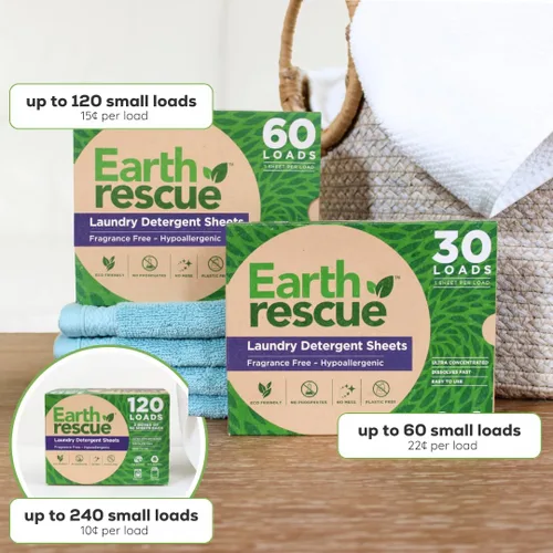 Miniatura 7 de Earth Rescue Hojas de detergente para ropa – Hasta 60 cargas (30 hojas) – Sin perfume, hipoalergénico, concentrado sin líquido, detergente seco