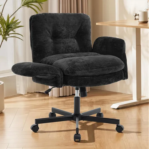 Miniatura 12 de FiveWillowise - Silla cruzada con brazos ajustables y respaldo alto, asiento ancho grueso, silla de oficina en casa, sillas de tocador de maquillaje