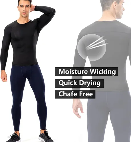 Miniatura 2 de 3 Pack Men's Athletic Long Sleeve Compression Shirts Base-Layer Quick Dry Workout T Shirts Football Running Tops
