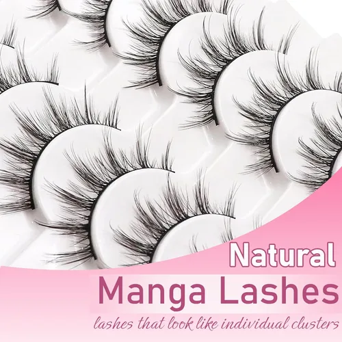 Miniatura 4 de Losha Pestañas Manga Esponjosas de Visón Sintético, Aspecto Natural, 10 Pares de Pestañas Postizas Asiáticas, Paquete que Parece Racimos