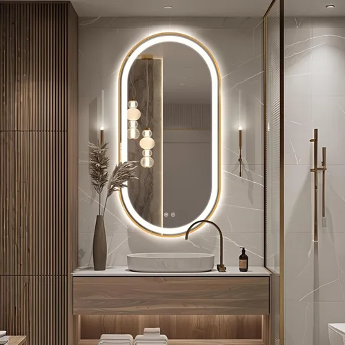 Miniatura 12 de Espejo de baño LED ovalado, espejo retroiluminado de 36 x 24 pulgadas con luz para pared con marco negro, antivaho, regulable, frontal, 3