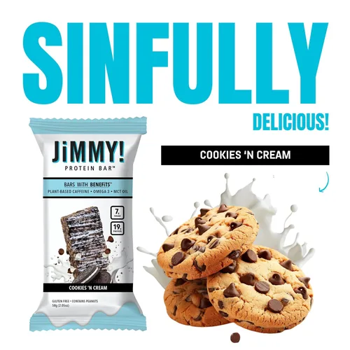 Miniatura 5 de JiMMY! Barras con Beneficios, Barra de Proteína, Cookies 'N Cream, 12 Barras, 2.05 oz (58 g) Cada Una