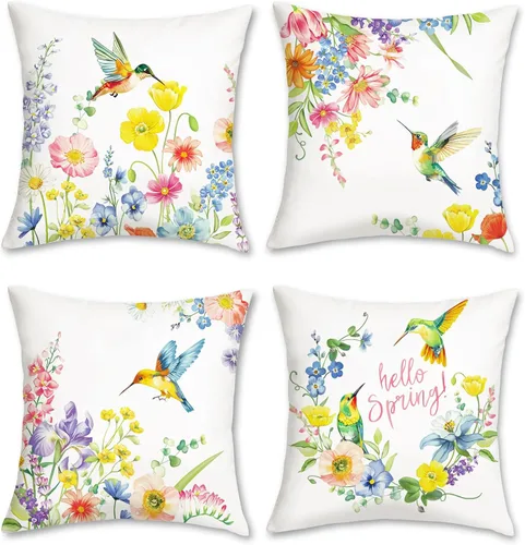 Miniatura 8 de Bonhause Juego de 4 fundas de almohada florales de 18 x 18 pulgadas, diseño de tulipanes, girasol, amapola, primavera, verano, flores, fundas