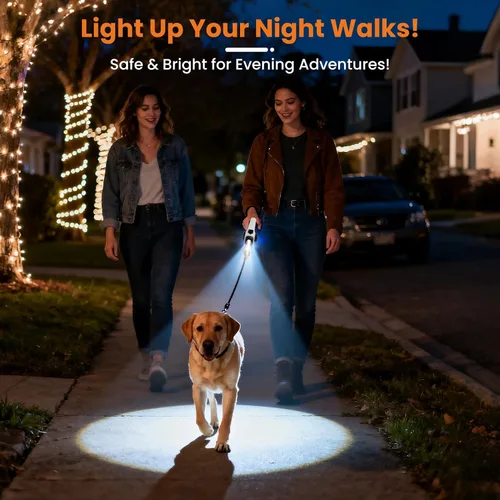 Miniatura 2 de Correa retráctil para perro con luz LED cargada por USB y cinta reflectante, correa flexible de 16 pies para perros grandes, correa para mascotas