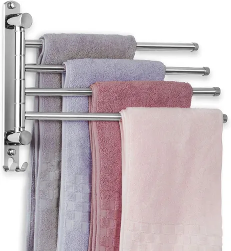 JSVER - Toallero giratorio de 4 brazos para baño, toallero montado en la pared, de acero inoxidable SUS304, ahorrador de espacio, toalleros para