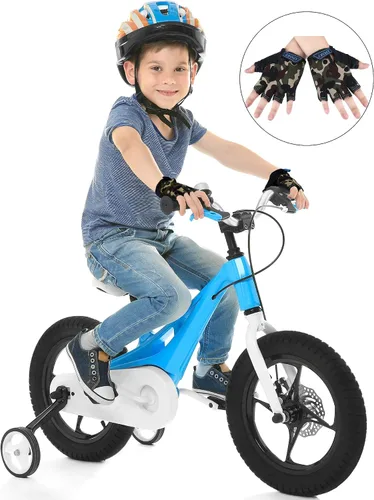 Miniatura 7 de Boao 3 pares de guantes de medio dedo para niños guantes de deporte antideslizantes de gel para niños Ciclismo de montar en bicicleta azul gris