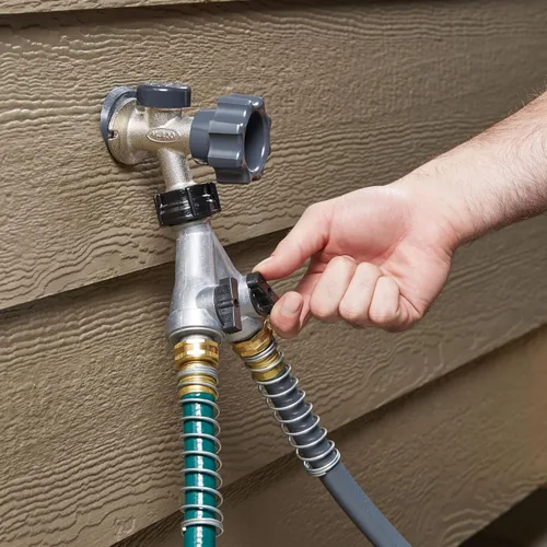 Miniatura 4 de Gilmour Divisor de manguera de jardín de 2 vías resistente, divisor de manguera de agua doble con válvula de cierre, colector de agua de metal