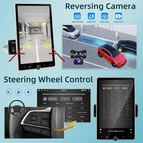 Miniatura 7 de [2+64G] Estéreo Android de un solo DIN para automóvil, radio de pantalla táctil giratoria de 10.4 pulgadas con Carplay inalámbrico y Android Auto