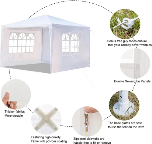Miniatura 3 de VERYKE - Carpa de campaña para exteriores de 10 x 10 pies, toldo blanco, para patio, fiesta, boda, impermeable, para barbacoa, eventos, con 3
