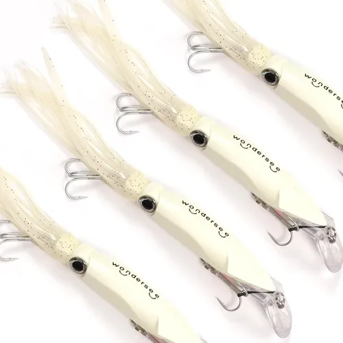 Miniatura 14 de Wondersee Kit de Señuelos de Pesca de Calamar Suaves y Duros Swimbait Crankbait Jig de Simulación Pesado Holográfico 4 PCS Rojo y Negro