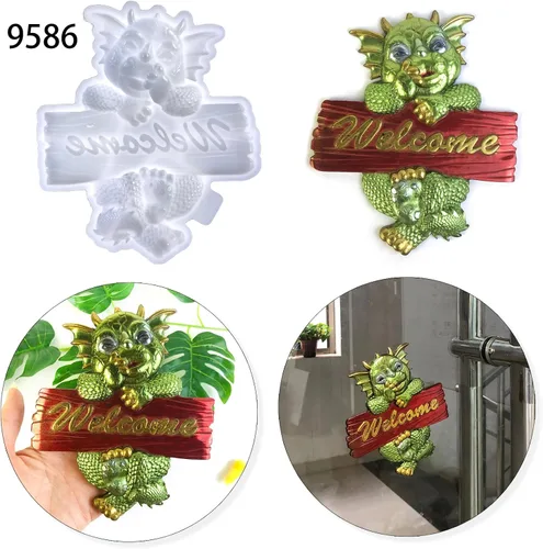 Miniatura 6 de Juego de moldes de silicona para decoración de pared de dragón 3D, letrero de bienvenida y moldes de resina de dragón bebé, decoración del hogar