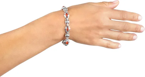 Miniatura 29 de American West Jewelry Pulsera de plata de ley con piedras preciosas de eslabones de concha, tallas pequeñas a grandes