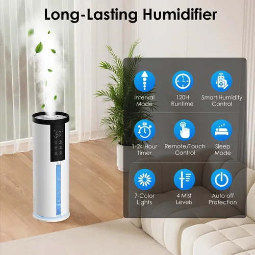 Miniatura 3 de Humidifiers for Large Room 550 ft² - GloryAir 8L Cool Mist Humidifier for Bedroom Home Plants Baby, Top Fill, 120H Runtime, 4 Mist Spray Levels