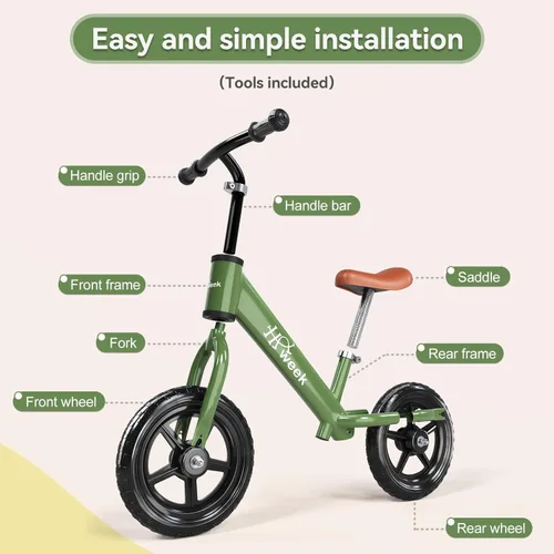 Miniatura 8 de Bicicleta de equilibrio para niños pequeños HAWEEK de 12 pulgadas, bicicleta de entrenamiento sin pedales para niños de 24 meses a 5 años, ajustes