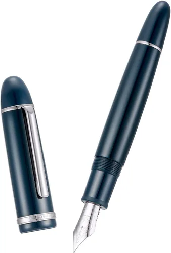 Miniatura 3 de Jinhao X159 Pluma estilográfica azul oscuro acrílica, tamaño 8 con punta fina, borde plateado, diseño clásico, pluma de escritura suave con Azul