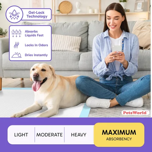 Miniatura 4 de PetsWorld Almohadillas para orina de perro 2XL de 28 x 44 pulgadas, 150 unidades, almohadillas extragrandes para orina de mascotas para perros