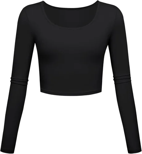KLOTHO - Ombligueras ligeras de yoga, camisetas de entrenamiento, ajuste entallado, manga larga, para mujer